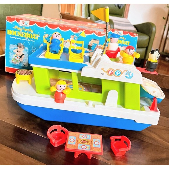 Vintage 1972 Fisher Price Houseboat #985 COMPLETE w/Box Little People Set EUC - Picture 1 of 9